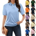 thumbnail image 1 of GXIPO Women's Polo Shirts Cotton 3-Button Short Sleeve Collared Tops Summer Cool Shirt Uniform Casual Shirts Khaki 2XL, 1 of 5