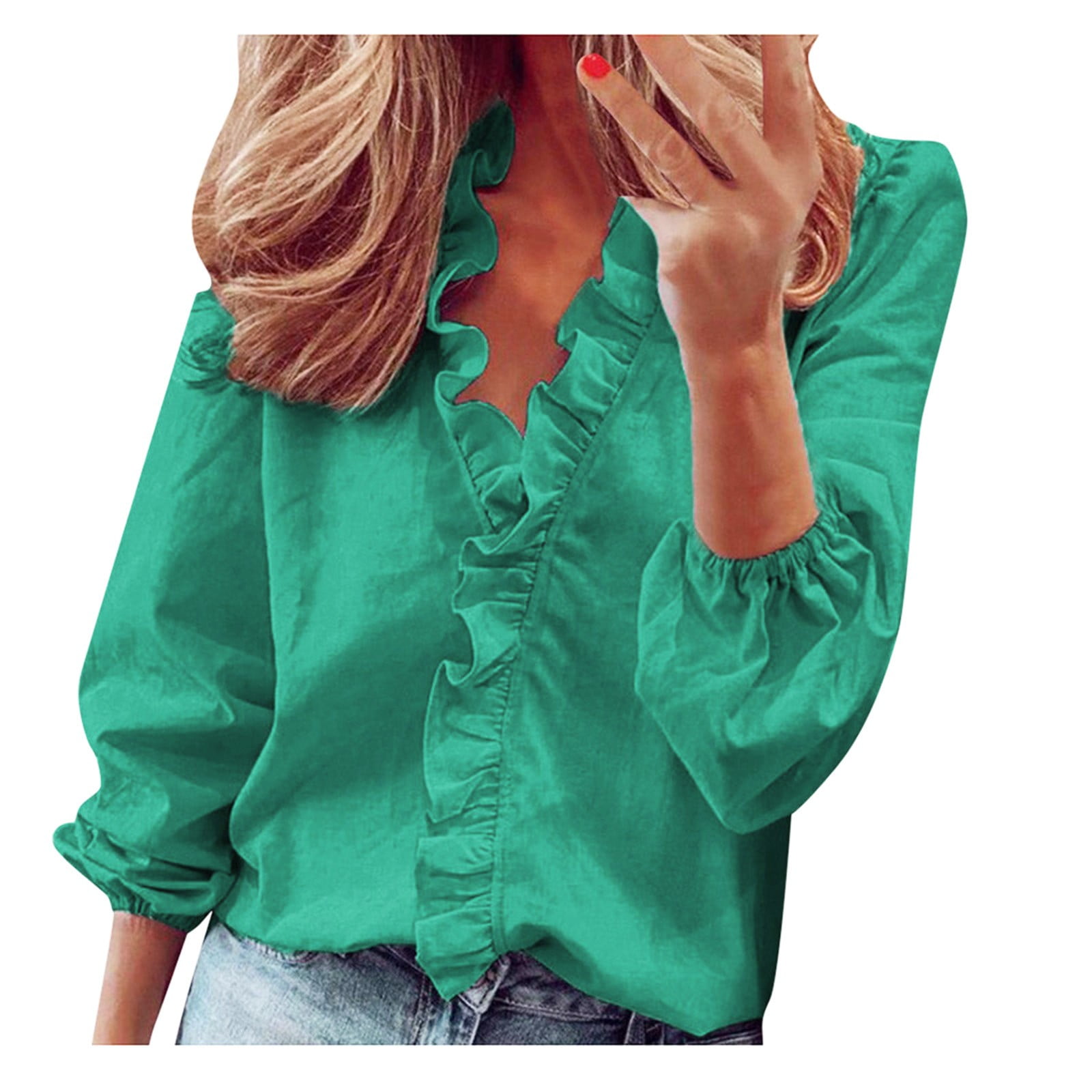 GXIPO Women's Ruffle Trim Pullover Long Sleeve Blouse Top