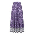 thumbnail image 1 of Women's Smocked High Waist Maxi Skirt Casual Boho Long Skirts with Pockets Purple L, 1 of 7