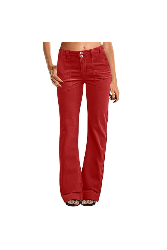 Women's Wide Leg Jeans Mid Waist Flare Jeans for Women Straight Leg Dress Pants Red L