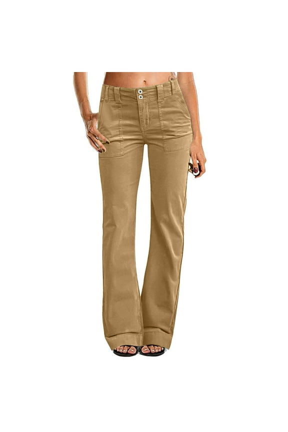 Women's Wide Leg Pants for Women Mid Waist Dress Flare Straight Leg Corduroy Pants Workout Jeans Trendy Brown M