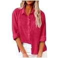 thumbnail image 1 of GXIPO Womens Button Down Shirts Cotton Long Sleeve Oversized Boyfriend Blouses Collared Dress Tops with Pockets Wine 4XL, 1 of 6