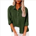 thumbnail image 1 of GXIPO Womens Button Down Shirts Dress Shirts Long Sleeve Wrinkle Free Collared Work Office Blouses Cotton Linen Tops Army Green XL, 1 of 5