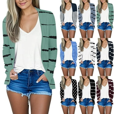 GXIPO Womens Cardigans Dressy Casual Knit Long Sleeve Open Front Lightweight Cardigan Sweaters Striped Royal Blue L