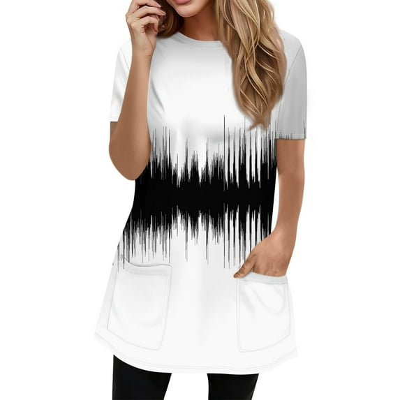GXIPO Womens Fall Tunic Tops for Leggings Casual Short Sleeve Long Shirts with Pockets White XL