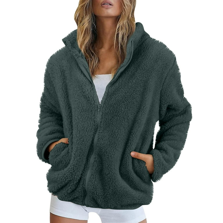 GXIPO Womens Fuzzy Sherpa Fleece Jacket Zip Up Oversized Winter