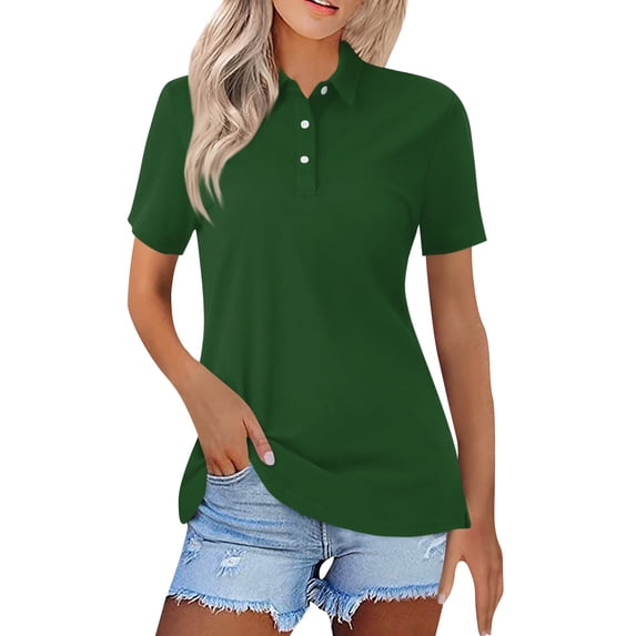 GXIPO Womens Golf Polo Shirts Collared Short Sleeve T Shirt Lightweight Moisture Wicking Polo Casual 3 Buttons Basic Tops Solid Dark Green L