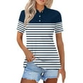thumbnail image 1 of GXIPO Womens Golf Polo Shirts Collared Short Sleeve T Shirt Lightweight Moisture Wicking Polo Casual 3 Buttons Basic Tops Striped Navy L, 1 of 4