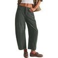thumbnail image 1 of GXIPO Womens Mid Rise Cord Barrel Jeans Casual Baggy Wide Leg Corduroy Cropped Ankle Pants with Pockets Dark Green S, 1 of 7