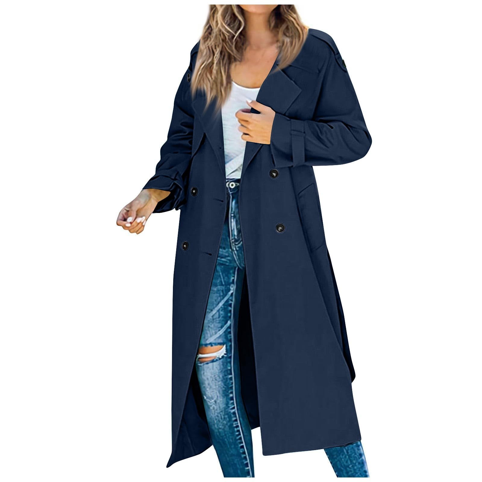 GXIPO Womens Oversized Long Trench Coat Double Breasted Lapel