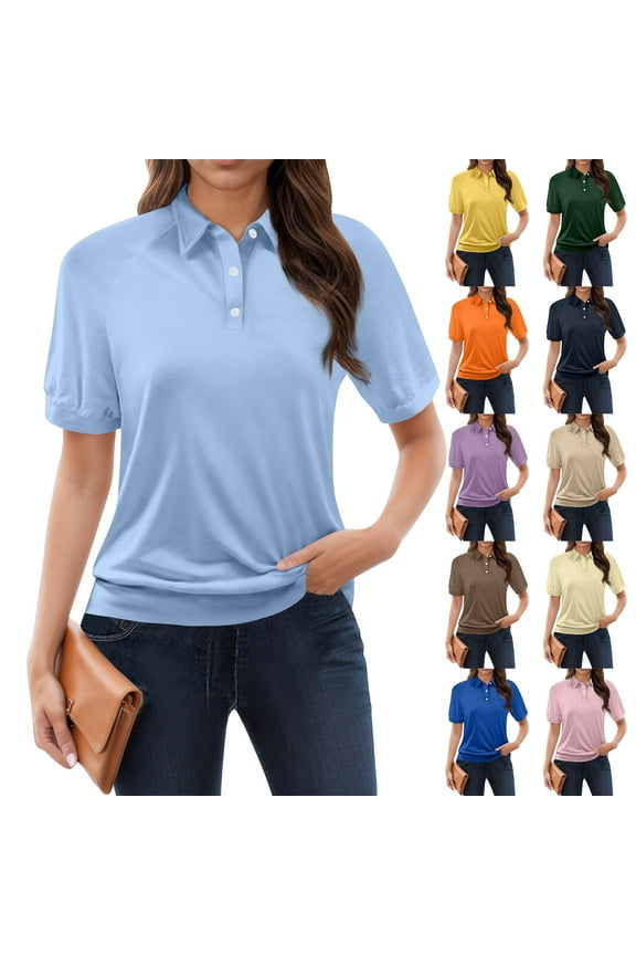 Womens Polo Shirts Short Sleeve Button Lapel Collared Summer Tops Business Casual Basic Tees Dark Green M