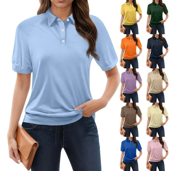 GXIPO Womens Polo Shirts Short Sleeve Button Lapel Collared Summer Tops Business Casual Basic Tees Light Brown S