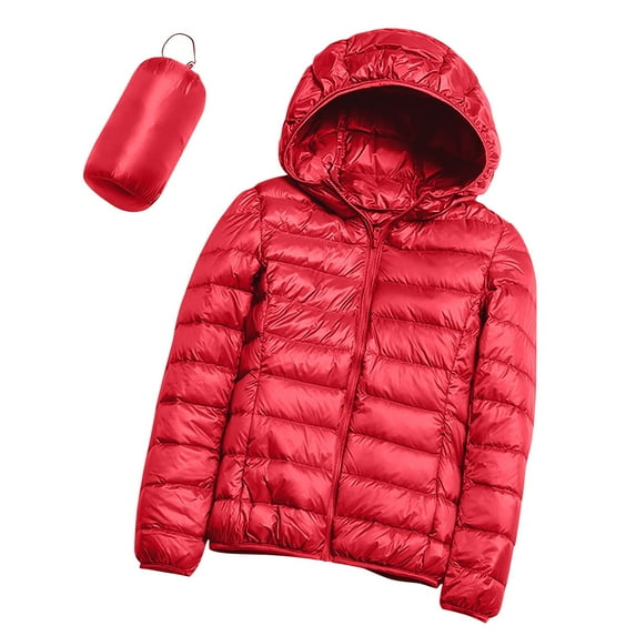 GXIPO Womens Puffer Jacket 2024 Winter Warm Packable Down Jacket Lightweight Slim Fit Hooded Jacket Short Duck Down Coat Red M