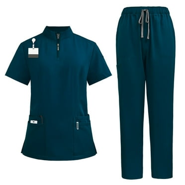 GXIPO Womens Scrub Sets V-Neck Scrub Top & Pants with Pockets Zipper Nursing Uniform Stretch Workwear