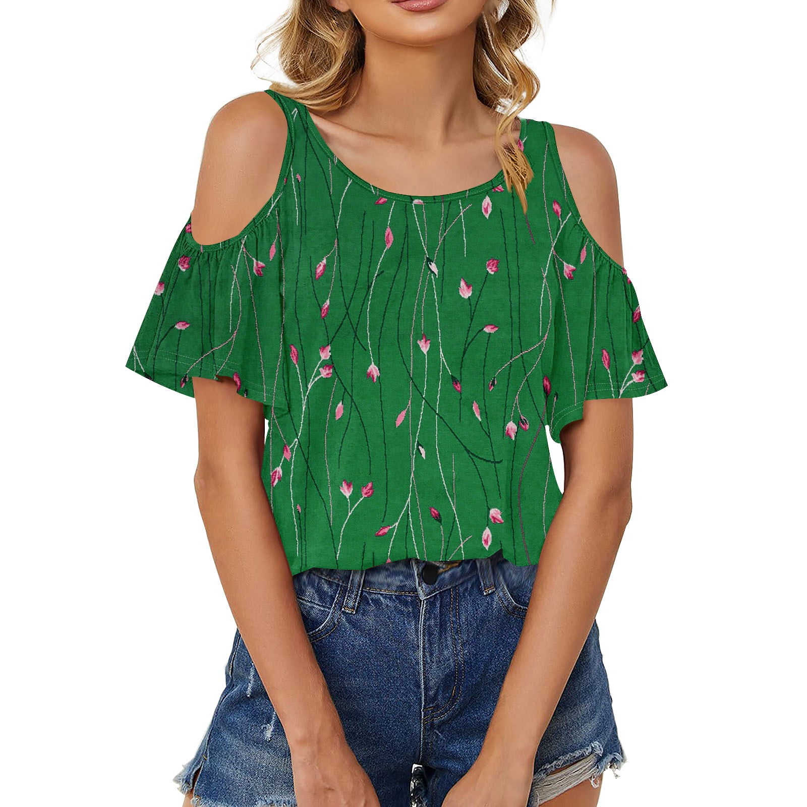 M me eme／Ruffle off shoulder denim tops (eme10433) | All