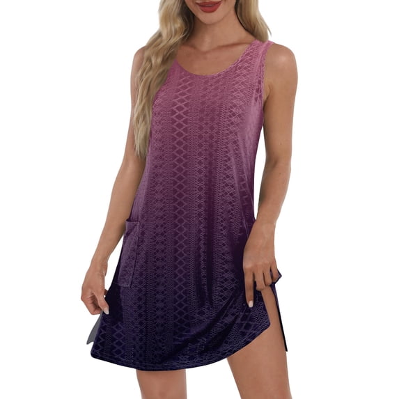 GXIPO Womens Summer Dresses 2025 Loose Sleeveless Sundresses Swimsuit Coverup with Pockets Floral/Plain/Eyelet Purple 2XL