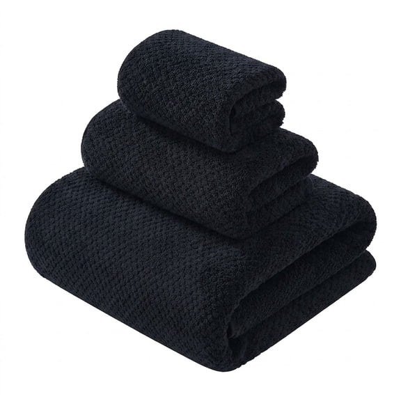 GXJZY2676 3 Pack Black Coral Fleece Towel Set, Ultra Absorbent Bath Hand Washcloth with Hanging Loops for Master Bath Guest Room Dorm Spa Gym Beach Travel