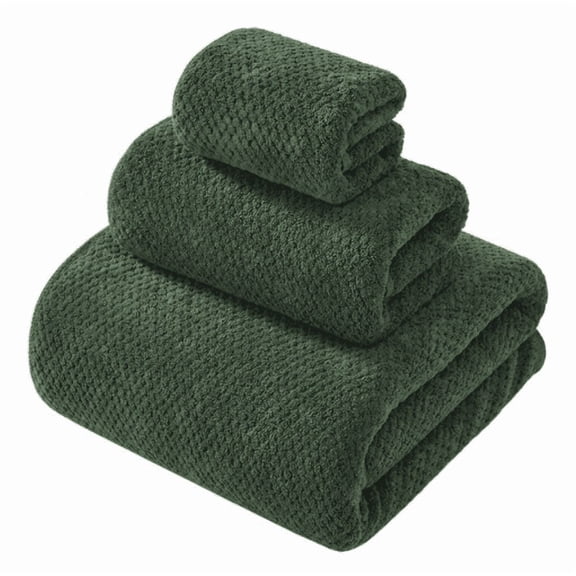 GXJZY2676 3 Pack Green Coral Fleece Towel Set, Ultra Absorbent Bath Hand Washcloth with Hanging Loops for Master Bath Guest Room Dorm Spa Gym Beach Travel