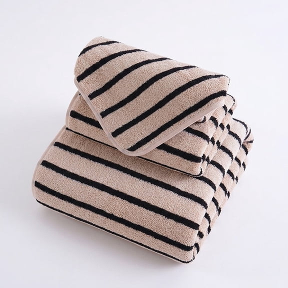 GXJZY2676 3 Pack Striped Microfiber Bathroom Towel Set, Brown Fast Dry Highly Absorbent Bath Hand Washcloth with Hanging Loops for Master Bath Guest Room Dorm Spa Travel