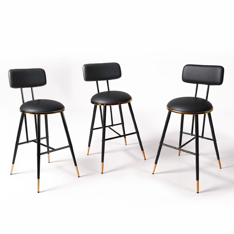 GXMMAT 3-Piece Modern Bar Stool Set, 26" Counter Height with Backs and Upholstered Seats for Kitchen Island & Home Bar Matte Black