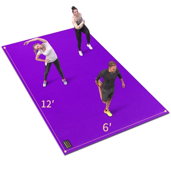 GXMMAT Large Exercise Mat 12'*6'(7mm), Extra Wide Non-Slip Workout Mats for Home Gym Flooring, Shoe Friendly, Purple