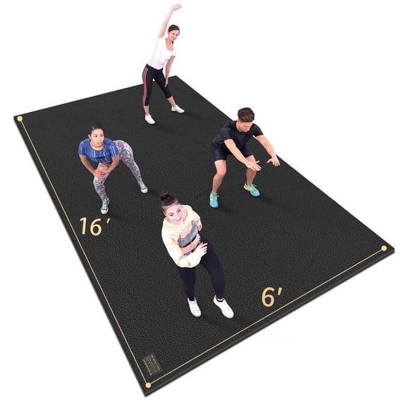 GXMMAT Large Exercise Mat 16'*6'(7mm), Extra Wide Non-Slip Workout Mats for Home Gym Flooring, Shoe Friendly, Black