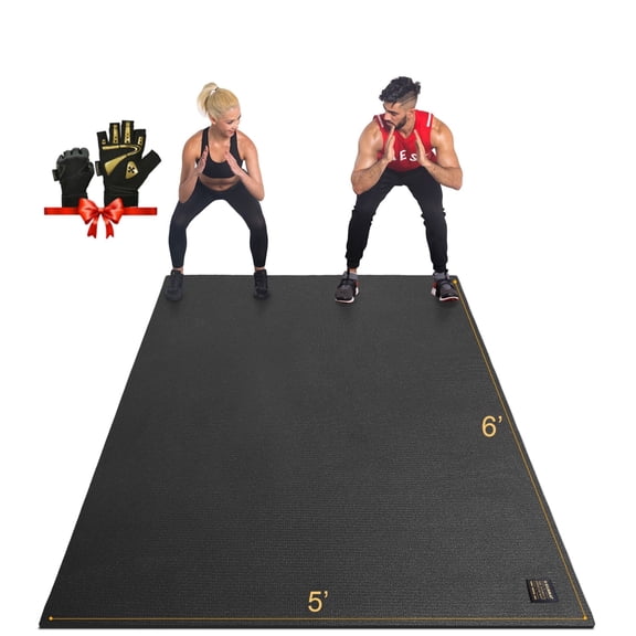GXMMAT Large Exercise Mat 6'*5'(7mm), Extra Wide Non-Slip Workout Mats for Home Gym Flooring, Shoe Friendly, Black