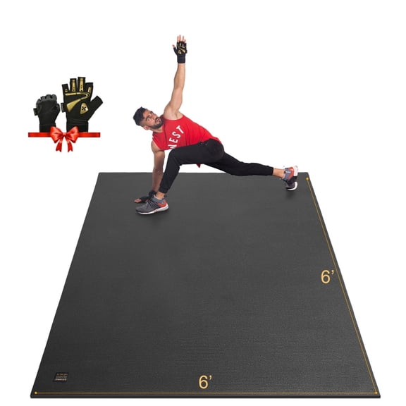 GXMMAT Large Exercise Mat 6'*6'(7mm), Extra Wide Non-Slip Workout Mats for Home Gym Flooring, Shoe Friendly, Black