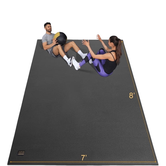GXMMAT Large Exercise Mat 7'*5'(9mm), Extra Wide Non-Slip Workout Mats for Home Gym Flooring, Shoe Friendly, Black
