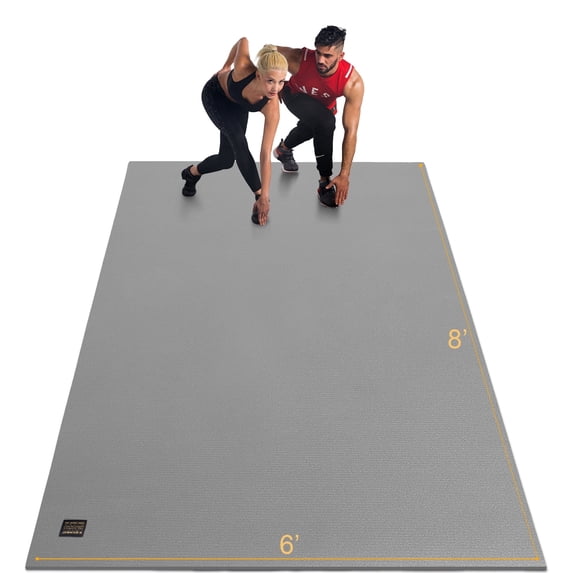 GXMMAT Large Exercise Mat 8'*6'(7mm), Extra Wide Non-Slip Workout Mats for Home Gym Flooring, Shoe Friendly, Grey