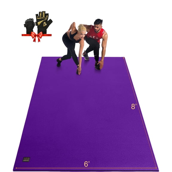 GXMMAT Large Exercise Mat 8'*6'(7mm), Extra Wide Non-Slip Workout Mats for Home Gym Flooring, Shoe Friendly, Purple