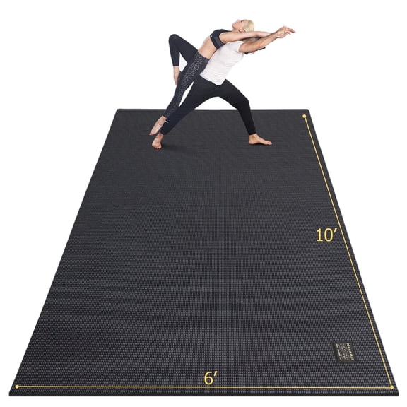 GXMMAT Large Yoga Mat 10'*6'(7mm), Extra Thick Comfortable Workout Mats for Home Gym, Non-Slip Barefoot Wide Exercise Mat, Black