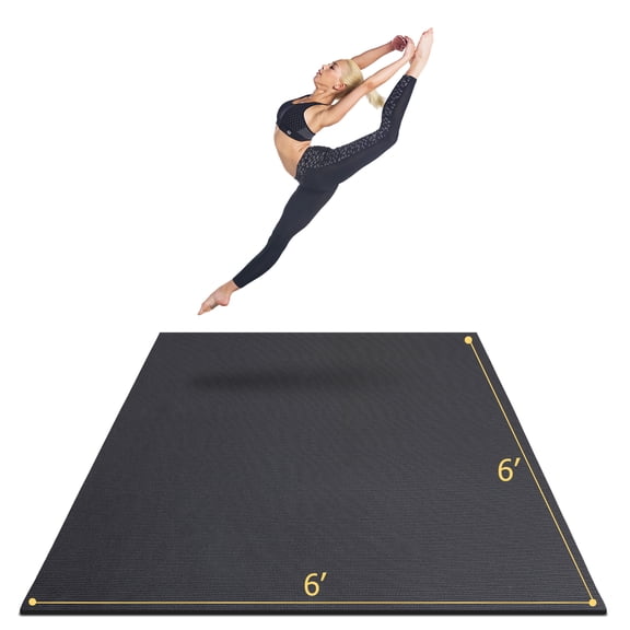 GXMMAT Large Yoga Mat 6'*6'(7mm), Extra Thick Comfortable Workout Mats for Home Gym, Non-Slip Barefoot Wide Exercise Mat, Black