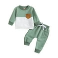 thumbnail image 1 of GXWEA 12-18 Month Boy Clothes Toddler Boy Set Toddler Boy Fall Winter Clothes Color Block Long Sleeve Sweatshirt Pullover Tops + Joggers Pants Outfit Set 3-6 Months Green, 1 of 5