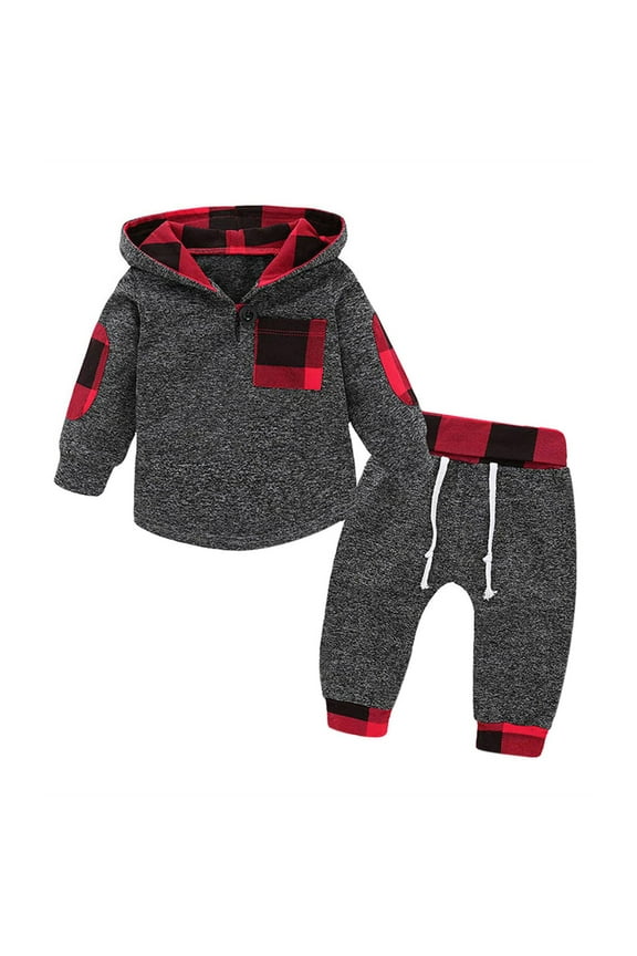 18-24 Month Boy Clothes Baby Boy Flannel Toddler Baby Boy Clothes Boy Outfit Long Sleeve Hoodie Sweatshirt Pants Fall Winter Clothes Set A7 sets Red 12-18 Months