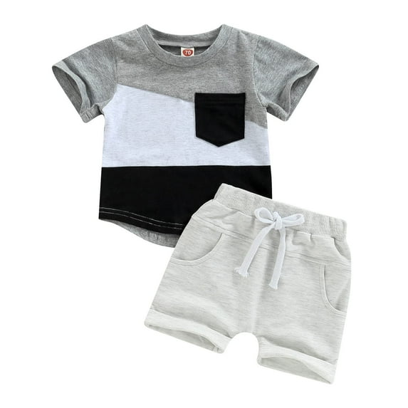 GXWEA 2T Boys Clothes 1 Year Old Boy Clothes Toddler Baby Boy Summer Clothes Funny T Shirt Elastic Waist Pockets Shorts Set 2 Piece Outfit Grey 6-12 Months