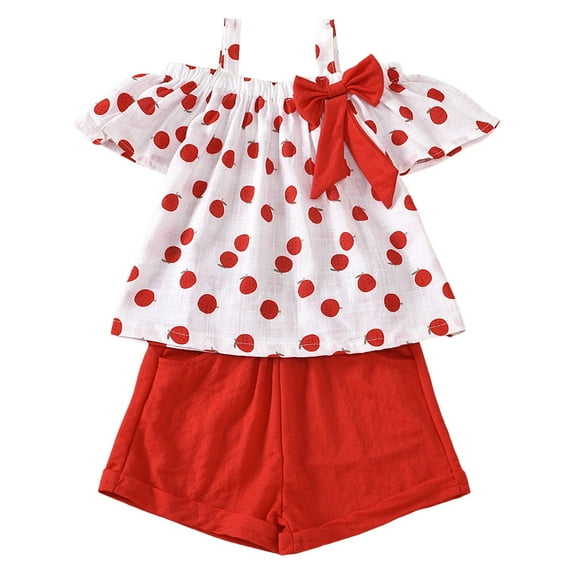 GXWEA 2T Clothes Girls Girls' Clothing Sets Toddler Baby Girls Summer Clothes Outfits Ruffle Camisole Spot Dot Tops And Shorts Girl Clothing Red 4-5 Years