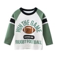 thumbnail image 1 of GXWEA 3T Boys Shirts Kids Rugby Letter Graphic 3/4 Sleeve Raglan T-Shirt Striped Crew Neck Tops Casual Pullover for Spring Autumn（Green,9-10 Years）, 1 of 8