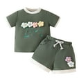 thumbnail image 1 of GXWEA 4T Girl Clothes Baby Shirts Toddler Baby Girl Outfits Floral Summer Clothes Spring Waffle Short Sleeve Shirt Tops Cute Shorts Set Green 3-4 Years, 1 of 9