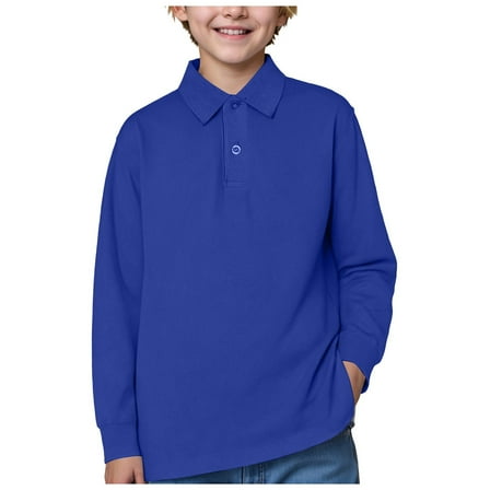 GXWEA White Dress Shirt Boys Polo Blue Boys' School Uniform Long Sleeve Polo Shirt, Button Closure, Comfortable Fabric A21 SHIRT Blue 5-6 Years