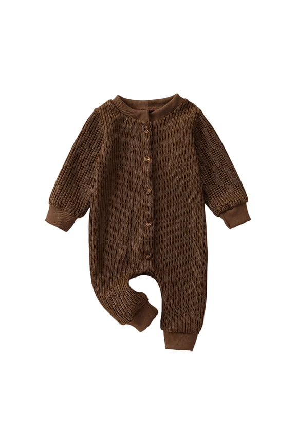 Baby Boy Outfit Infant Stretch Waffle Rib Long Sleeve Vintage Tone For Newborn Gift Daycare Play(3-6 Months,Brown)