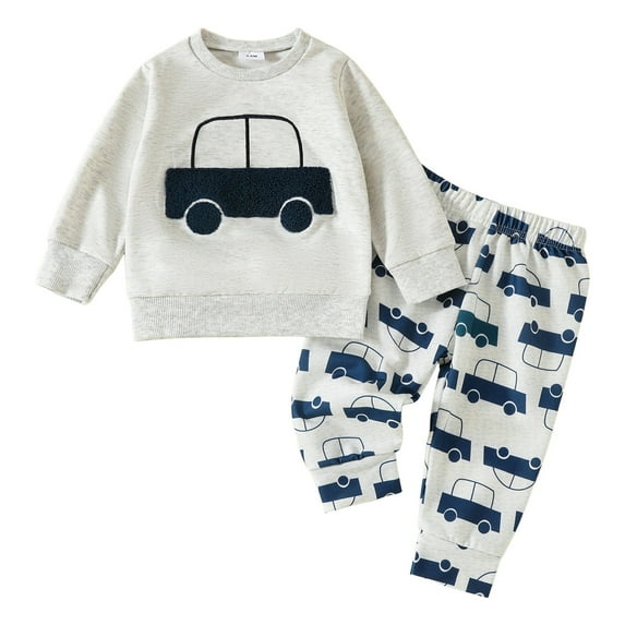 GXWEA Baby Clothes Boy 4T Boy Clothes Baby Boy Clothes Fall Clothes Truck Print Long Sleeve Pullover Tops + Pant Sets Toddler Winter Outfits C1 SETS Grey 6-12 Months