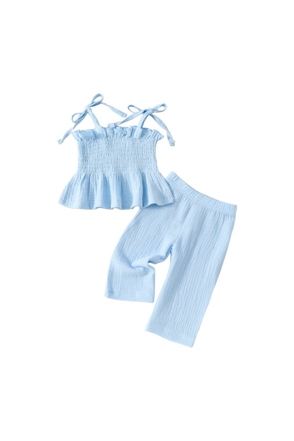 Baby Clothes For Girls 18-24 Months Baby Outfits Girl Baby Girl Clothes Set Little Girl Ruffle Top Pants Baby Girl Outfit Blue 18-24 Months