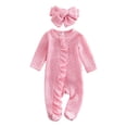 thumbnail image 1 of GXWEA Baby Girl Clothes Newborn Toddler Breathable Ruffle Jumpsuit Oversized Bow Headband Spring Holiday Wear(0-1 Months,Pink), 1 of 9