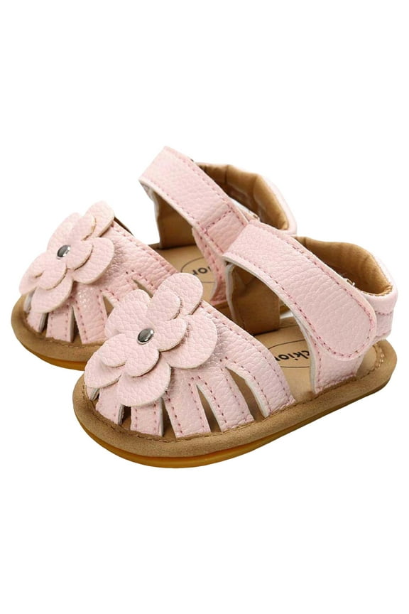 Baby Girl Sandals Baby Sandals 6-12 Months Baby Toddler Girls Pu Leather Soft Open Toe Summer Sandals Flower Princess Flat Shoes Pink 0-6 Months