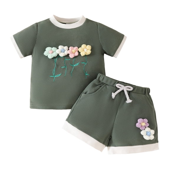 GXWEA Baby Girl Summer Clothes 12-18 Months Toddler Summer Clothes Toddler Baby Girls Clothes T-Shirt + Shorts Cute Summer Short Set Green 12-18 Months