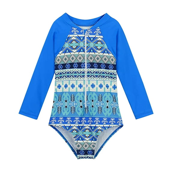 GXWEA Baby Girls' One Pieces Traje De BañO Para NiñAs Long Sleeve One Piece Swimsuit For Toddler Girls Baby Girl Rashguard Shirt With Upf 50+ Sun Protection Blue 6-7 Years