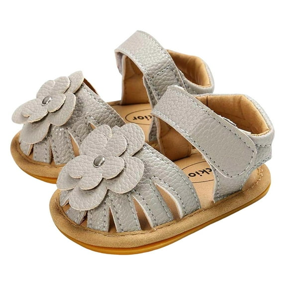 GXWEA Baby Shoes Size 3 Baby Shoes Baby Toddler Girls Pu Leather Soft Open Toe Summer Sandals Flower Princess Flat Shoes Grey 6-12 Months