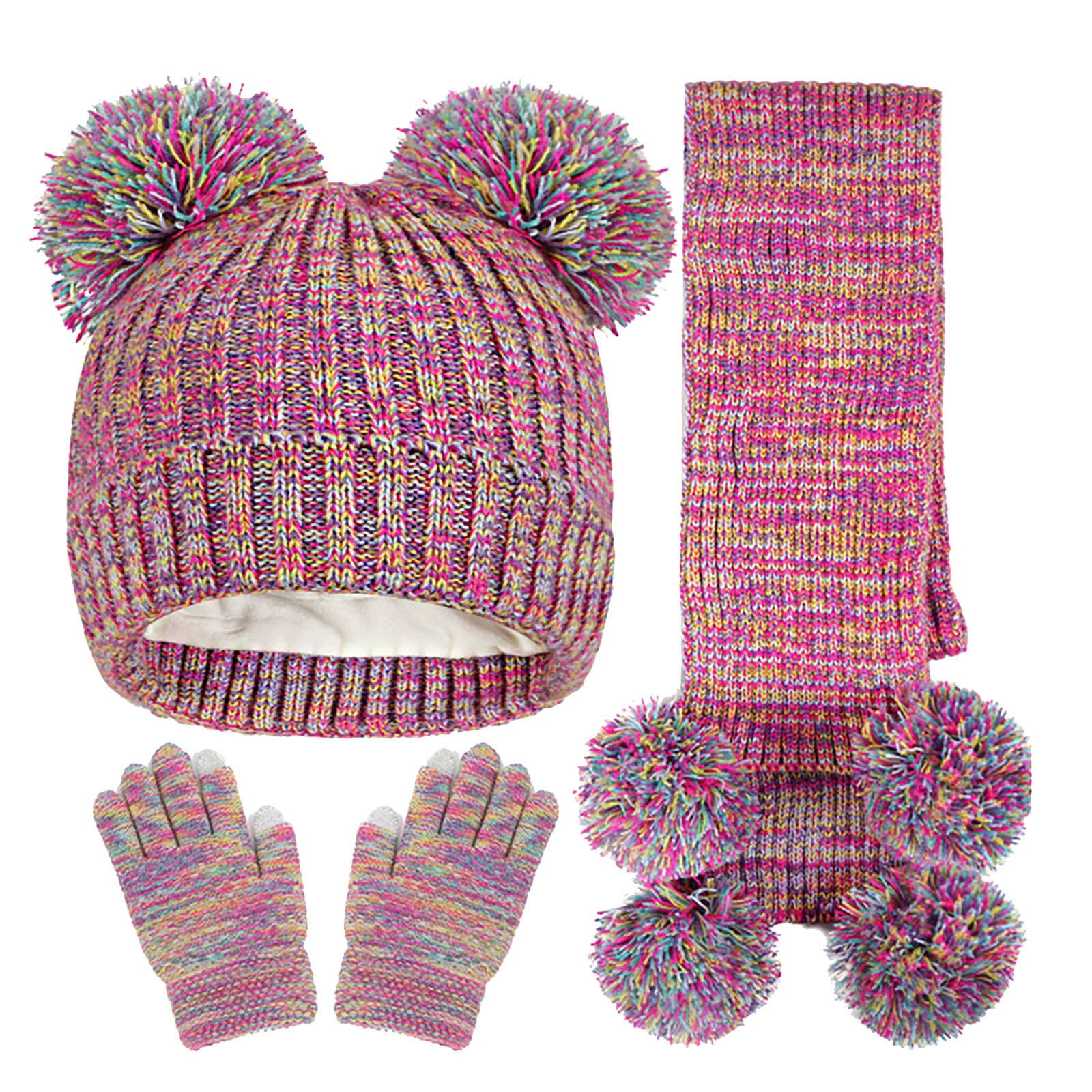 Warm Simple Solid Pompom Cap Scarf Gloves 1set Autumn Winter Children's Hat Set Newborn Hat Baby