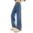 thumbnail image 1 of GXWEA Baggy Jeans Kids Girls Jeans Size 7 Jeans For Girls Baggy Wide Leg Cute High Elastic Waisted Denim Pants Y2K Boyfriend Skater Streetwear, 1 of 6